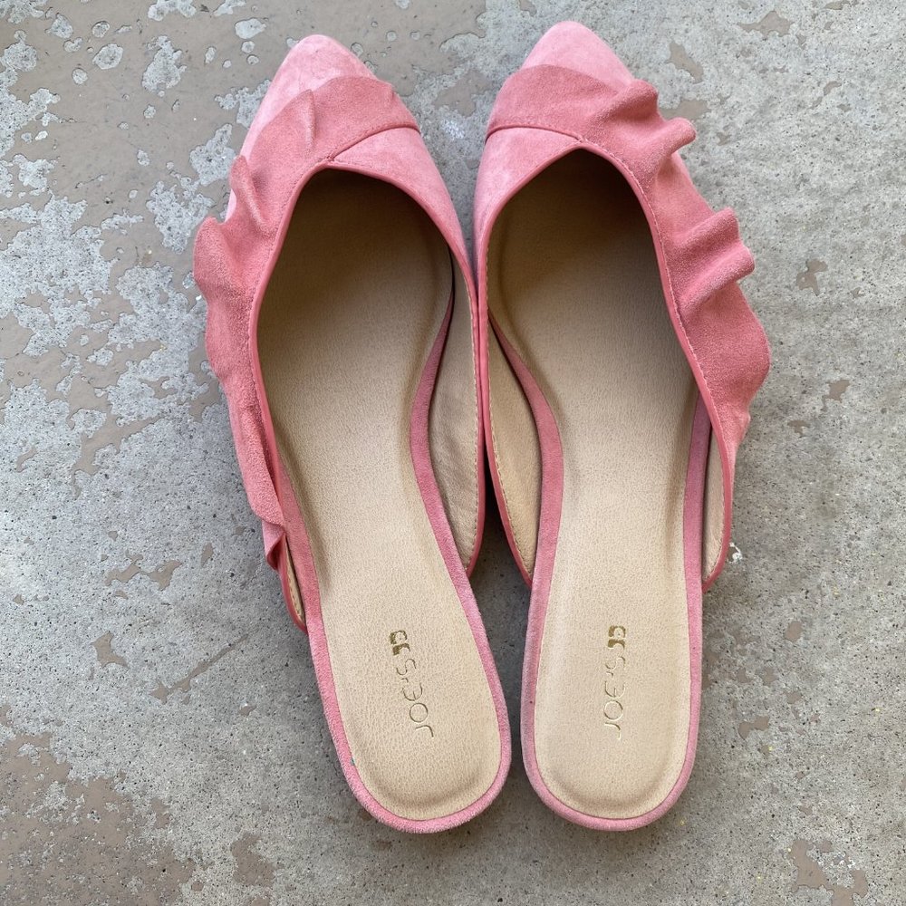 Joe's Pink Ruffle Suede Pointy Toe Mules - Picture 3 of 4